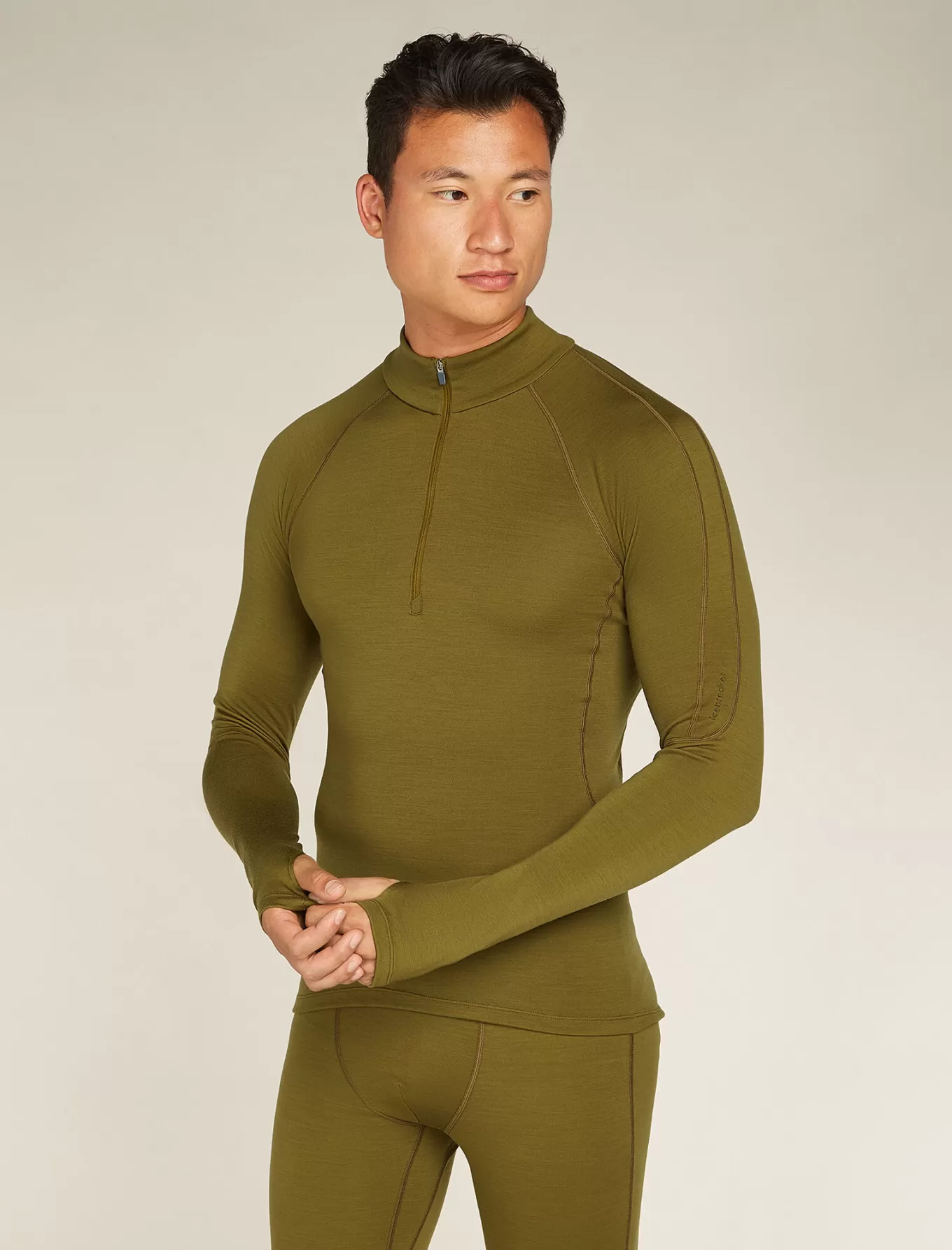 Hot Icebreaker 300 MerinoFine™ Polar Half-Zip-Thermo-Langarmshirt Herren Algae