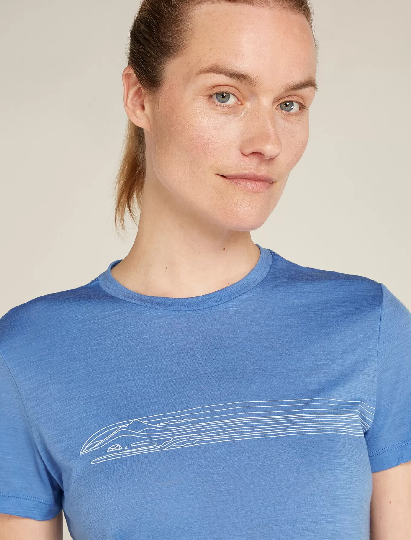 New Icebreaker Merino 150 Tech Lite Short Sleeve T-Shirt Camping Lines Damen Baja