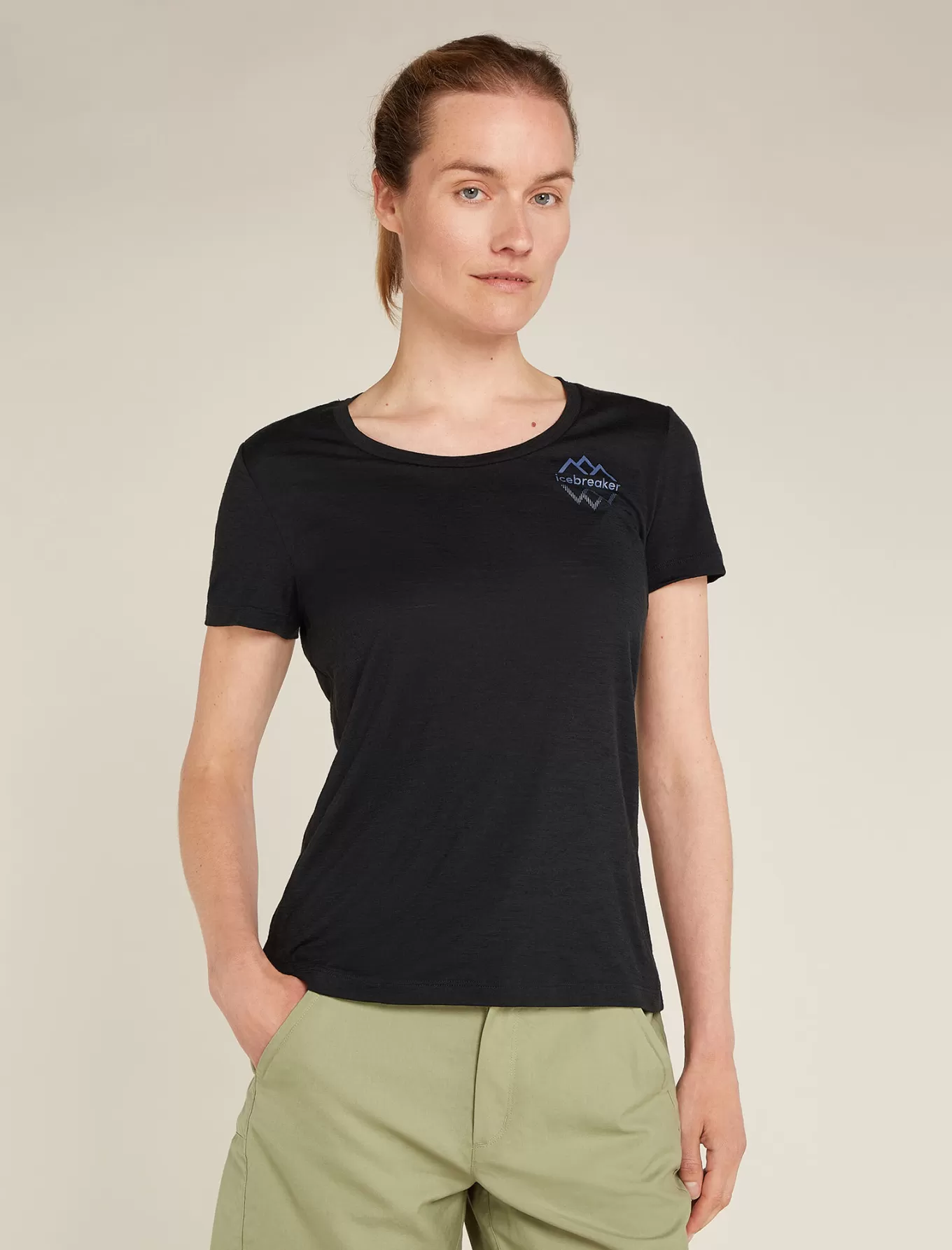 Store Icebreaker Merino 150 Tech Lite T-Shirt mit U-Ausschnitt IB Logo Reflections Damen Black