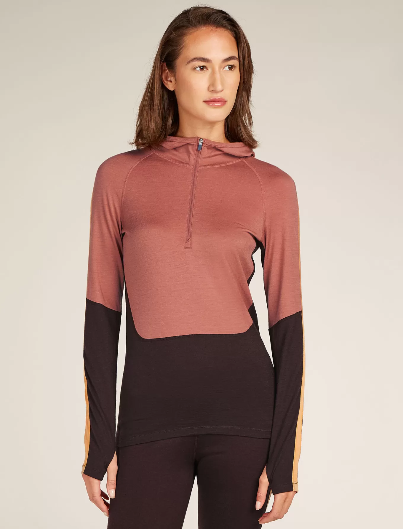 Shop Icebreaker Merino 200 Sonebula Half-Zip-Thermo-Hoodie Damen Bittersweet