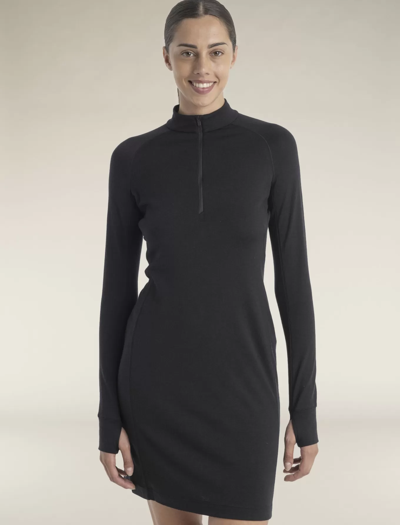 Hot Icebreaker Merino 260 Granary Half-Zip-Langarmkleid Damen Black