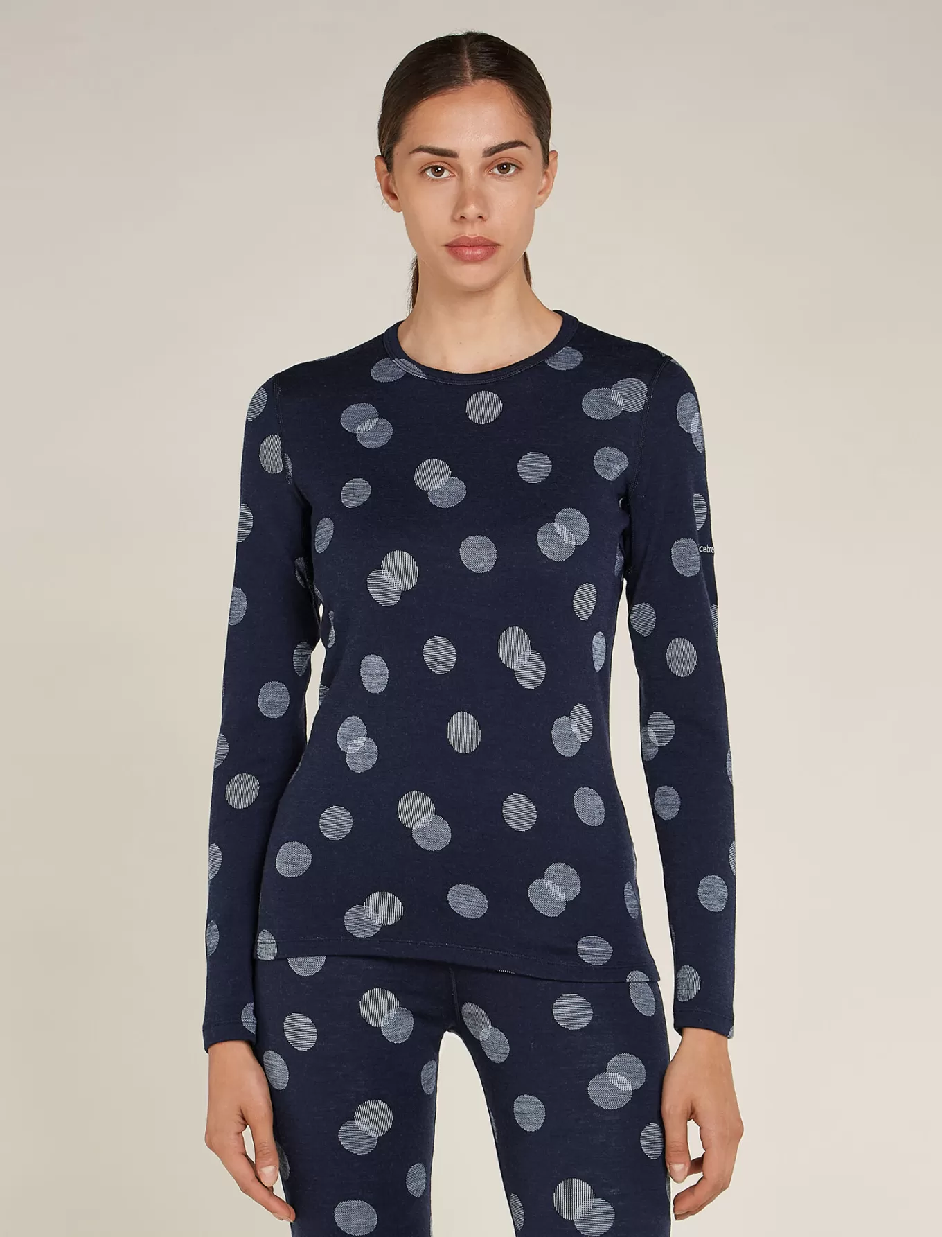 Sale Icebreaker Merino 260 Vertex Thermo-Langarmshirt Falling Flakes Damen MidnightNavy/Snow
