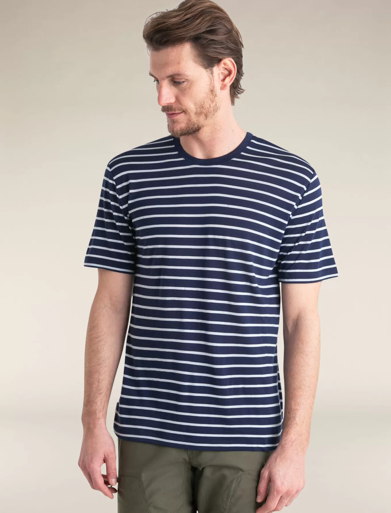 Outlet Icebreaker Merino Blend Drayden T-Shirt Stripe Herren MidnightNavy/Snow
