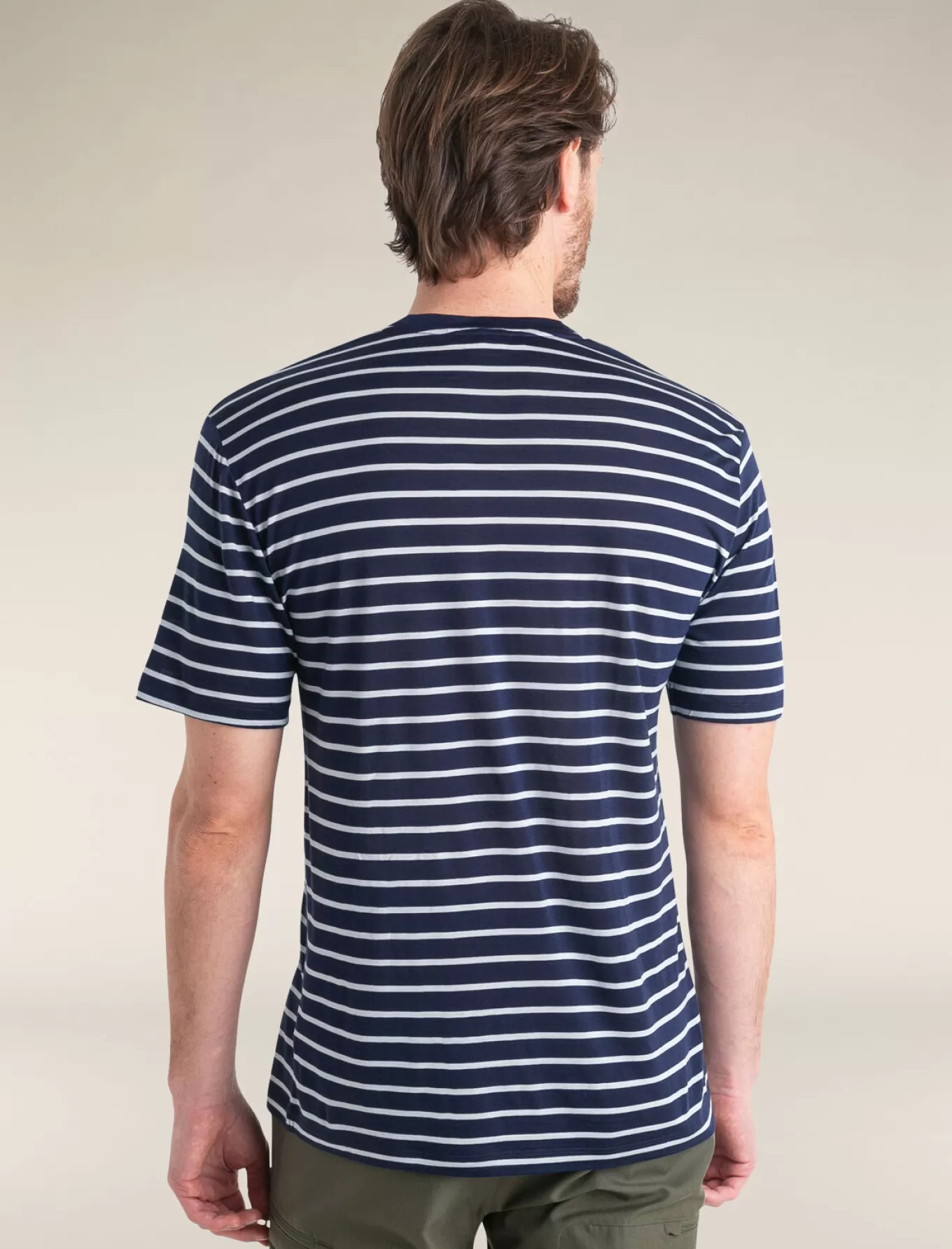 Outlet Icebreaker Merino Blend Drayden T-Shirt Stripe Herren MidnightNavy/Snow