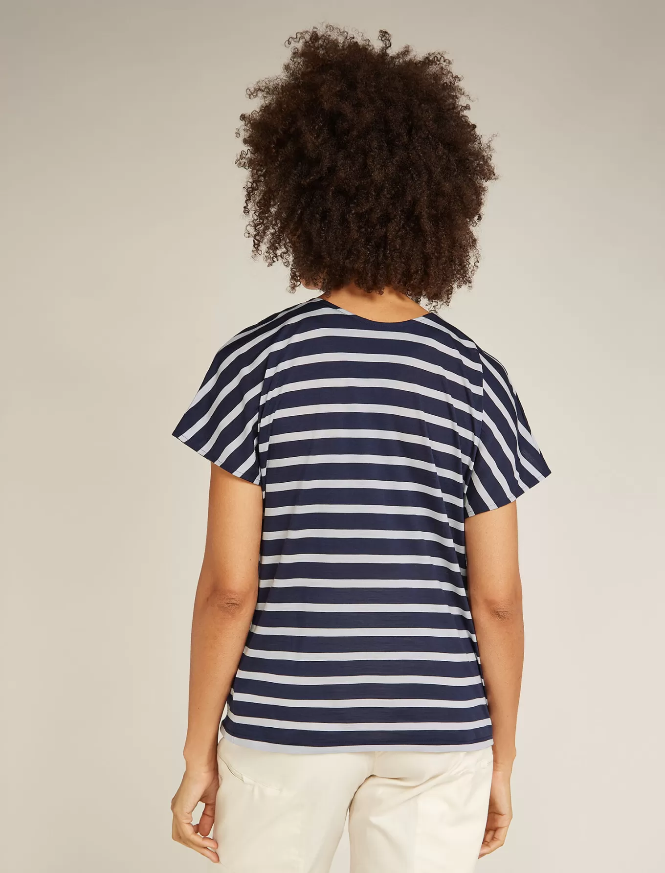 Discount Icebreaker Merino Drayden Reversible T-Shirt Stripe Damen MidnightNavy/Snow