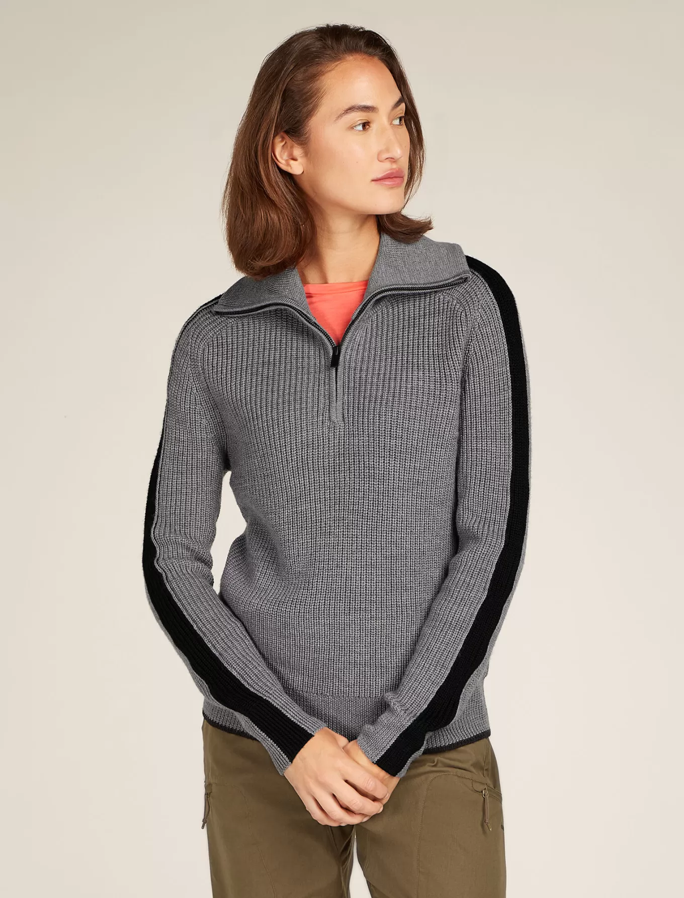 Sale Icebreaker Merino Lodge Half-Zip-Pullover Damen Gritstoneheather/black
