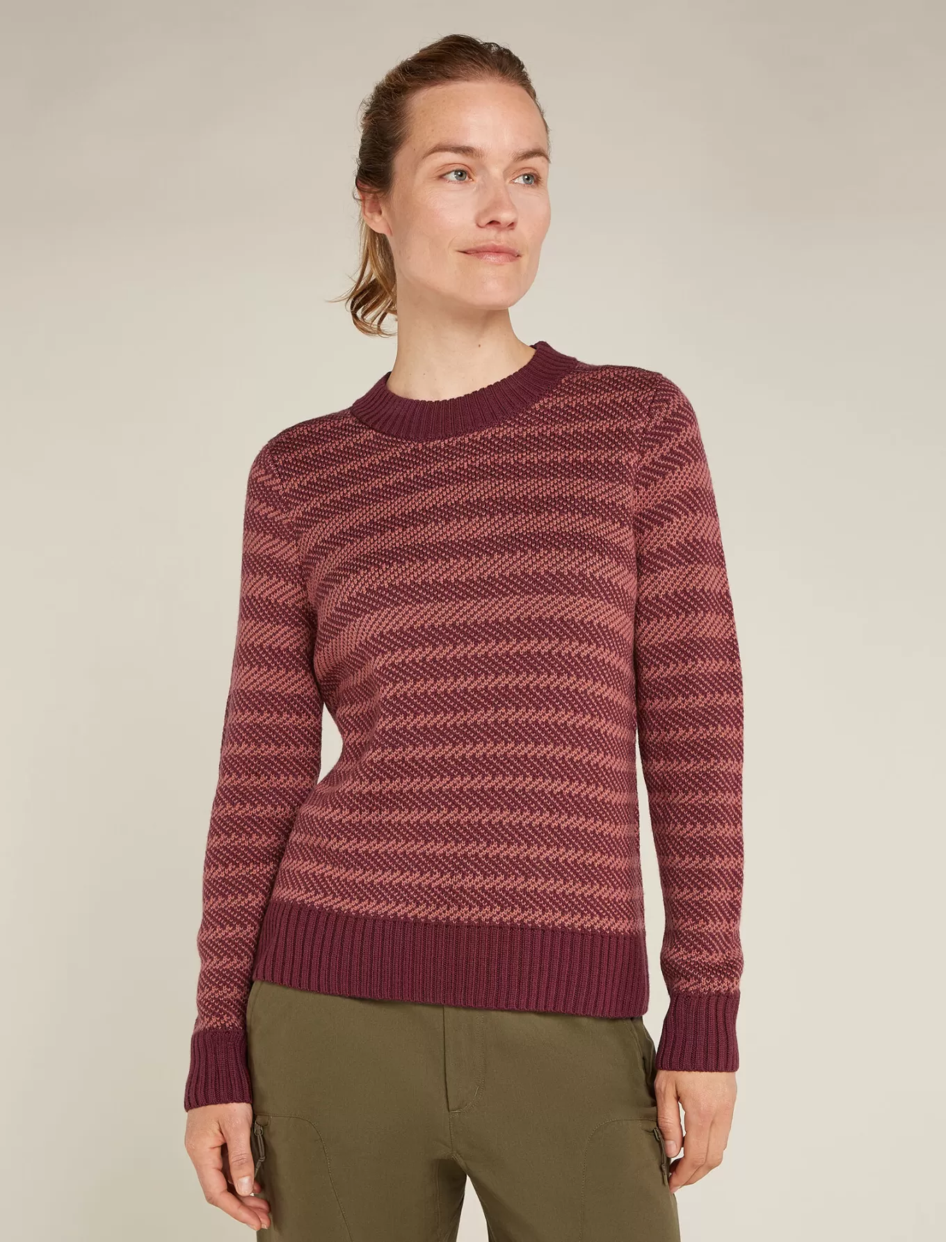 Clearance Icebreaker Merino Waypoint Rundhalspullover Damen Port/Cedarwood