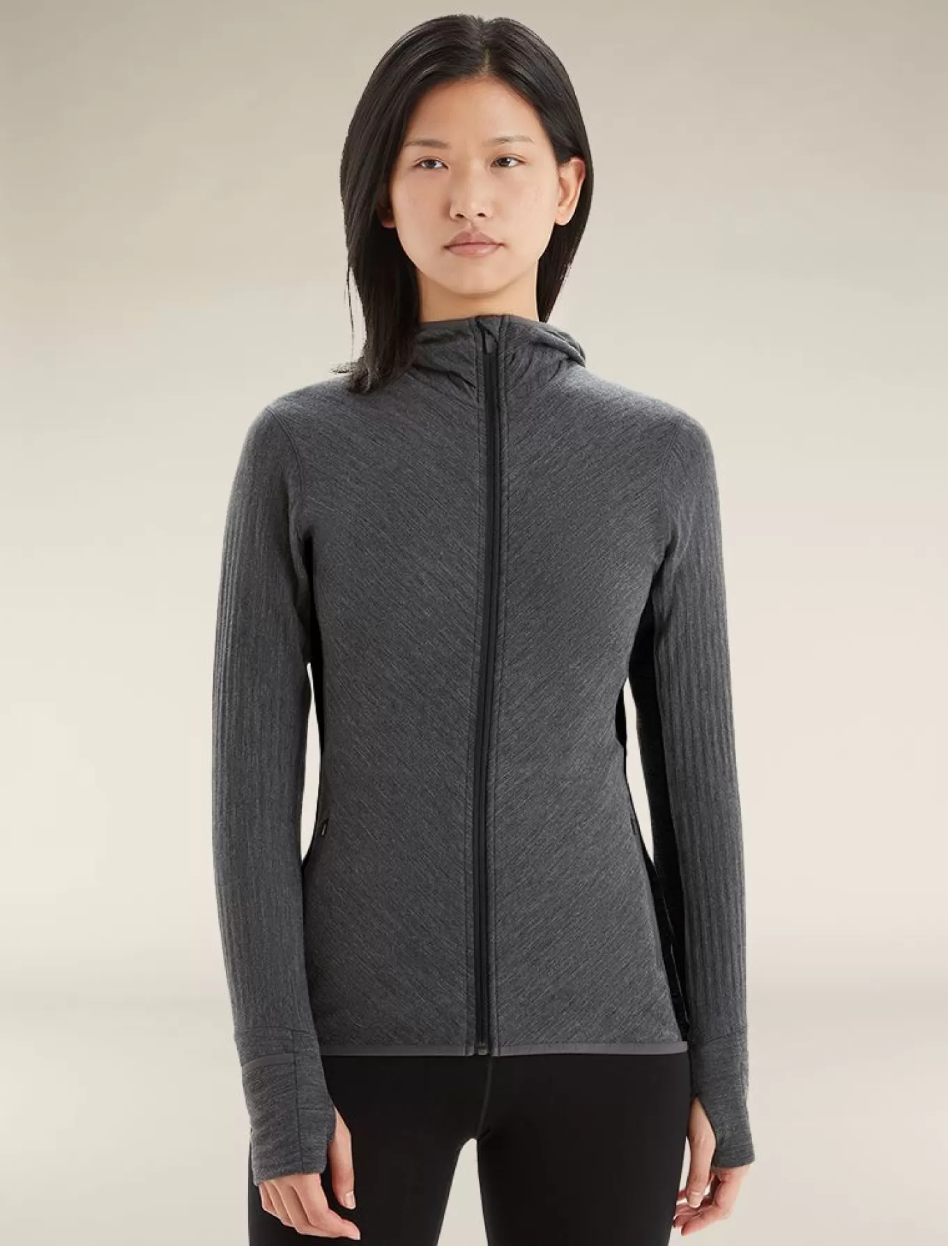 Best Icebreaker Merinomix Descender Zip-Kapuzenjacke Damen JetHeather/Black
