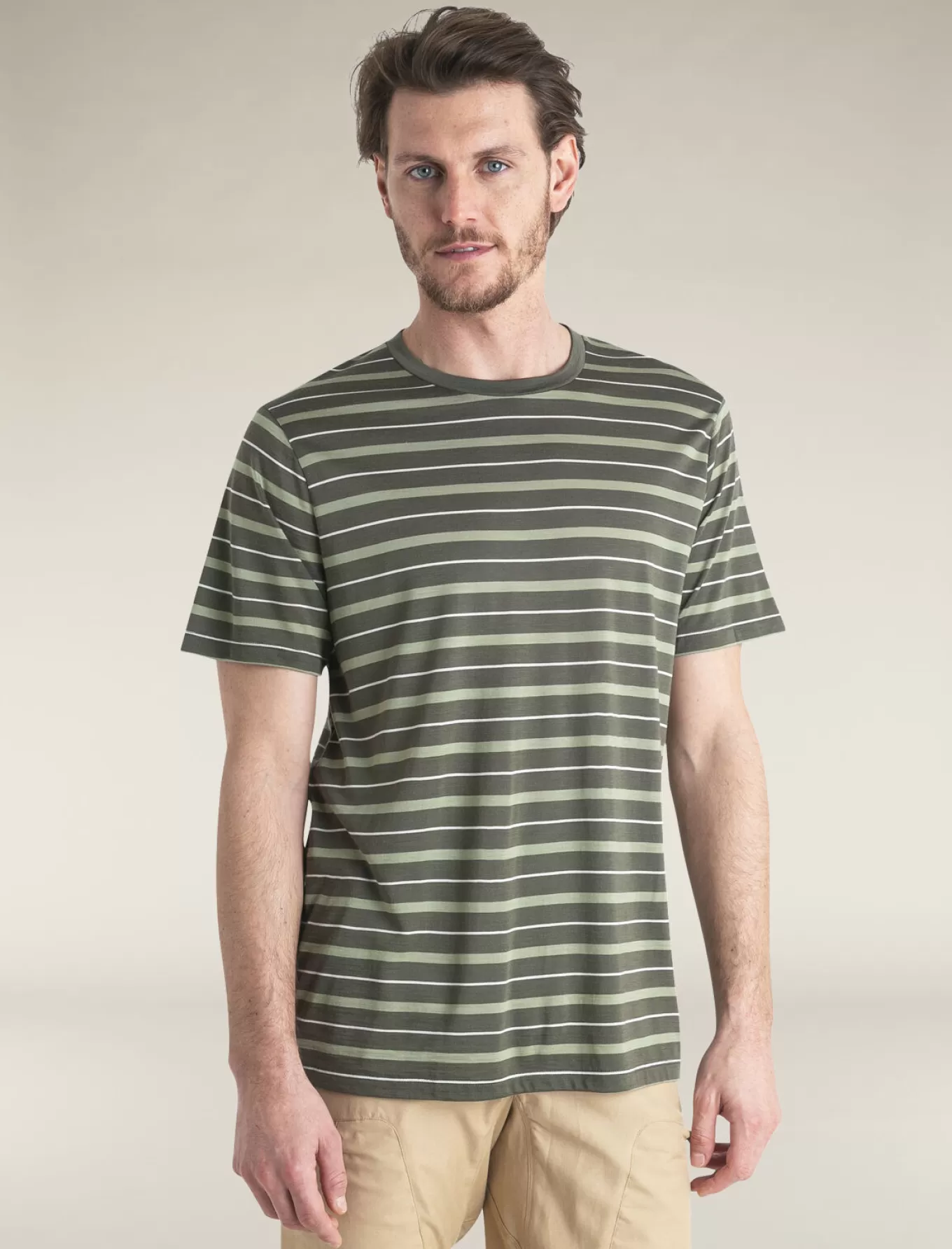 Best Sale Icebreaker Merinomix Wave T-Shirt Stripe Herren Loden/Lichen